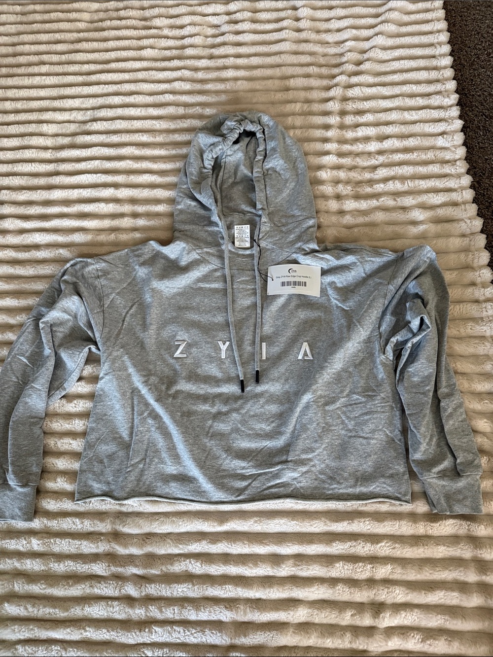 NWT ZYIA Gray Raw Edge Crop Hoodie Large #1648
